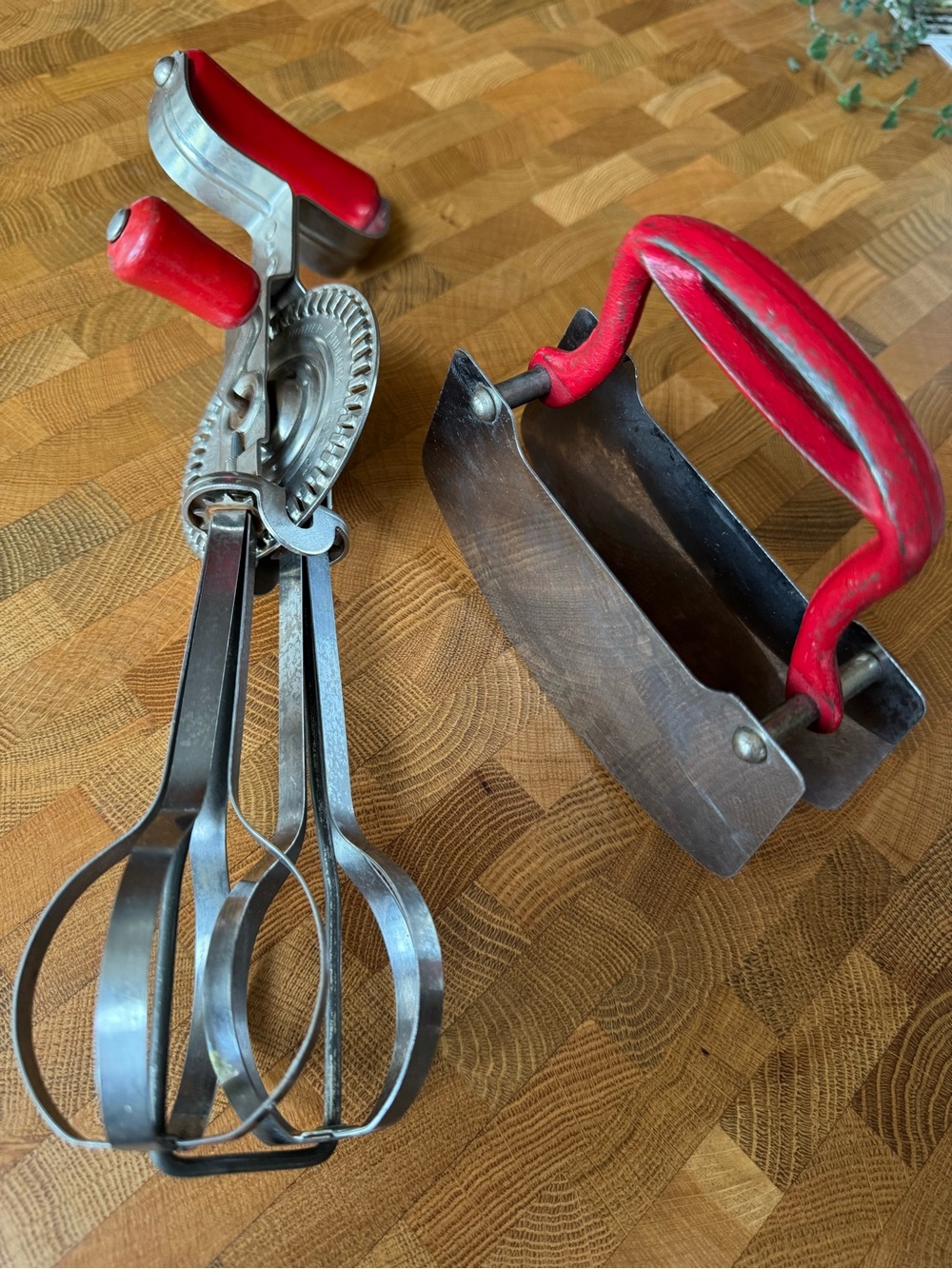 Pair Vintage Hand Mixer & Double Blade Food/Herb Chopper/Knife Stainless Steel